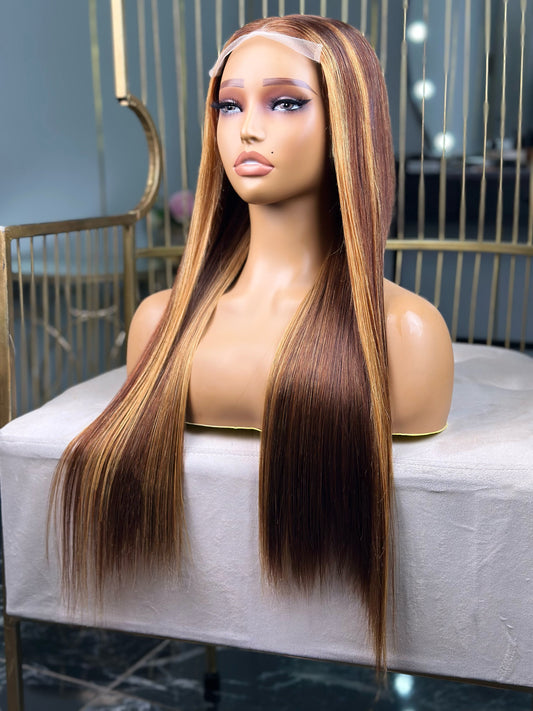Double Drawn Glueless Highlight 24 Inch With 5 X 5 Lace Wig