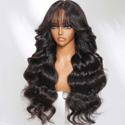 Double Drawn Loose Weave With 5 X 5 Closure Bangs Wig 24 Inch