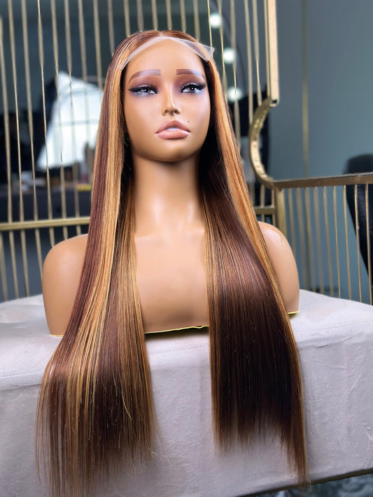 Double Drawn Glueless Highlight 24 Inch With 5 X 5 Lace Wig