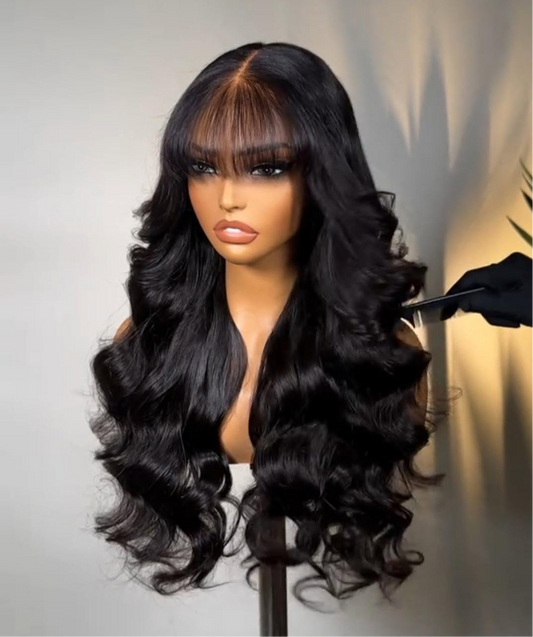 Double Drawn Loose Weave With 5 X 5 Closure Bangs Wig 24 Inch