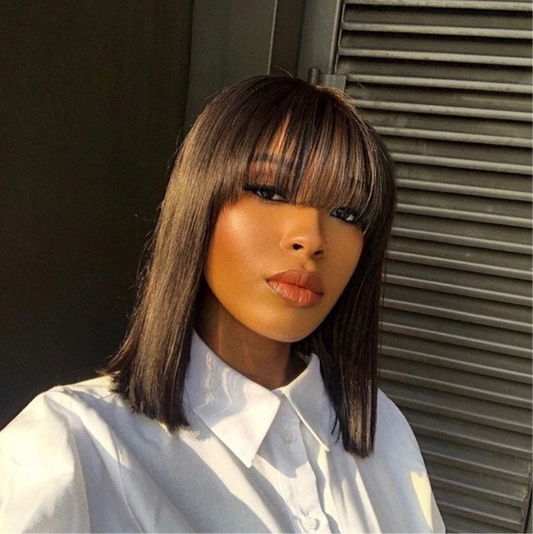 Natural Human Hair Fringe Bob Wig 14Inch