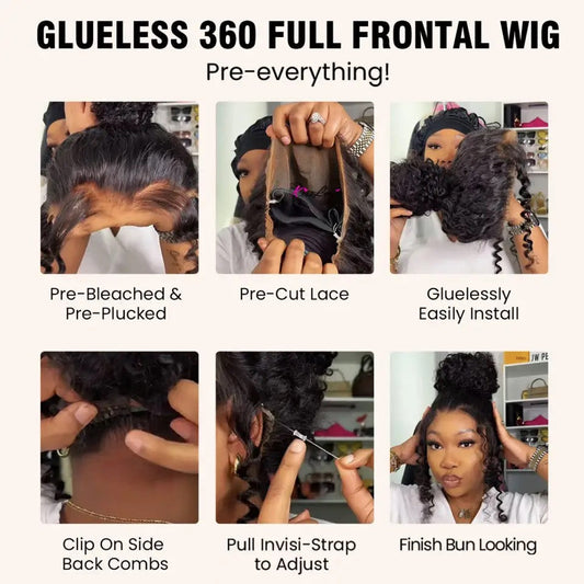 Water Weave 360 Glue-less With HD Lace Frontal Invisi Strap 22inch Wig Remorehair