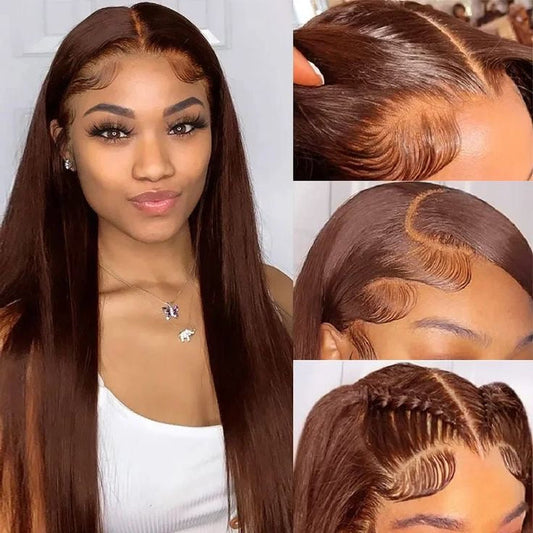 Cherry Brown Full Frontal Straight 28 Inch Remorehair