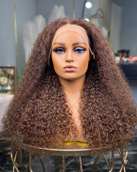 Chocolate Brown Glueless Front Water Curly 24 Inch