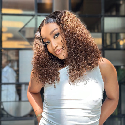 Warm Brown Glueless Double Drawn Curly 14 Inch Wig