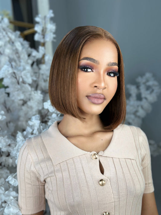 Double Drawn Light Brown Glueless 5 X 5 Lace Bob Wigs