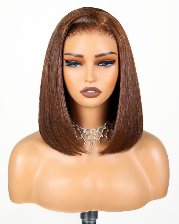 Double Drawn Light Brown Glueless 5 X 5 Lace Bob Wigs