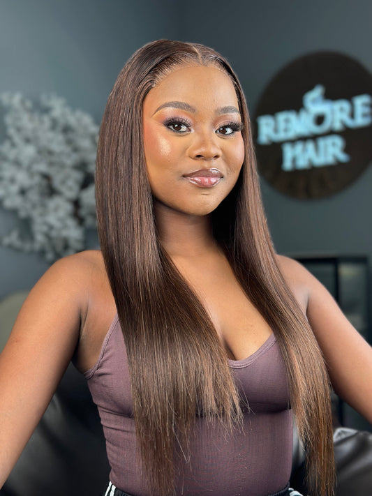Glueless Dark Brown Peruvian Straight Wig