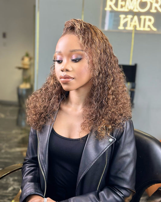 Double Drawn Highlight Frontal Loose Curly 18 inch Wig Remorehair