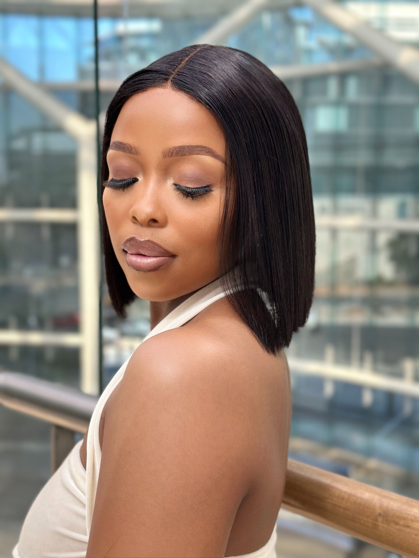 Double Drawn Short Blunt Cut Glue-less 8 inch Bob Wig