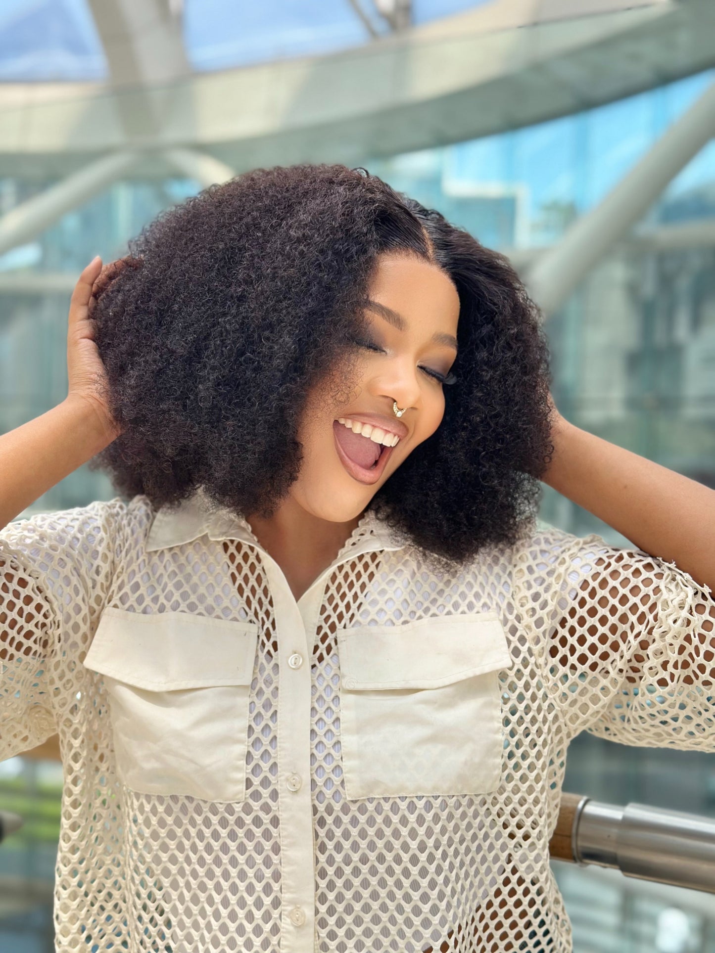 Afro Kinky Curly Glueless With 5 X 5 Closure 14 Inch Wig