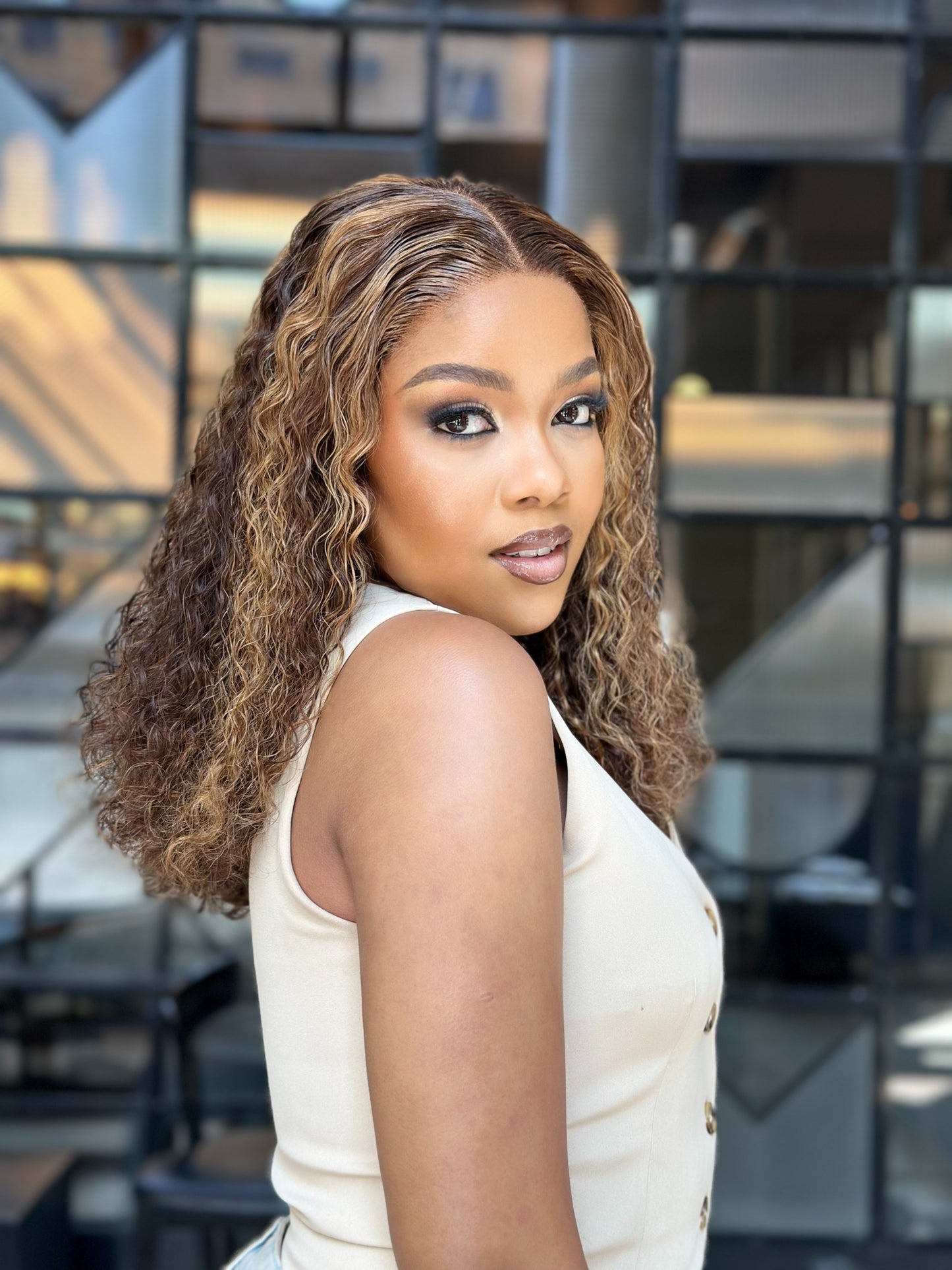 Double Drawn Highlight Glueless Curly 18 Inch