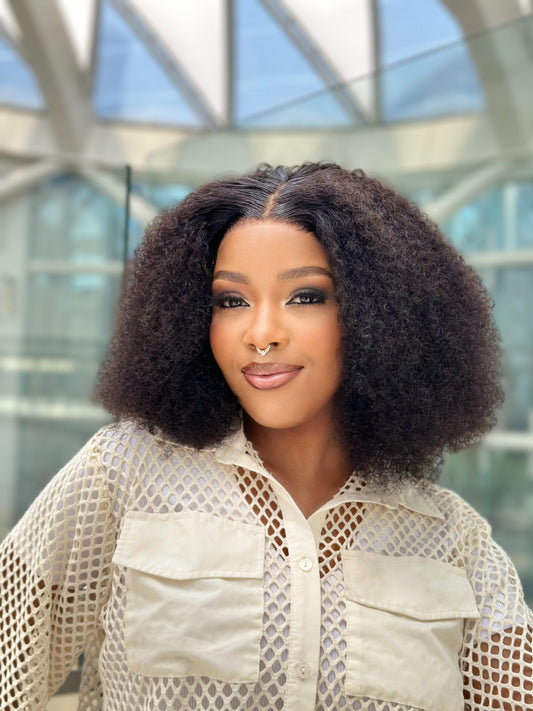 Afro Kinky Curly Glueless With 5 X 5 Closure 14 Inch Wig