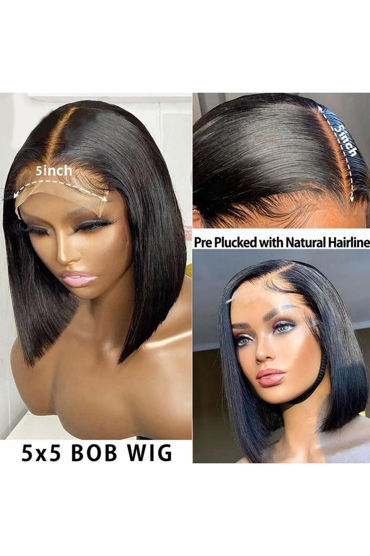 Double Drawn Glue-less Pre- Bleached Bob 8 Inch - 14 Inch With 5 X 5 Closure Remorehair