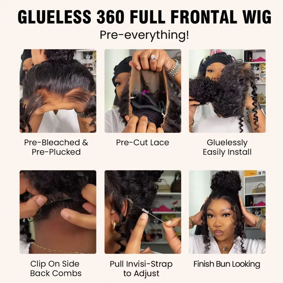 Water Weave 360 Glue-less With HD Lace Frontal Invisi Strap 22inch Wig Remorehair