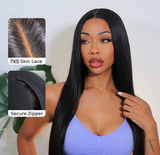 Replaceable Zipper Block Wig With HD 7 X 5 Closure 18 Inch Remorehair